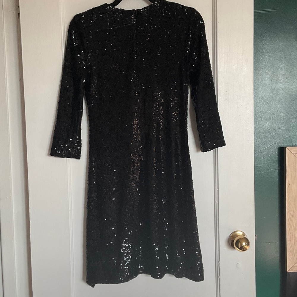 Tory Burch Black Sequin Long Sleeve Midi Dress - Picture 5 of 7